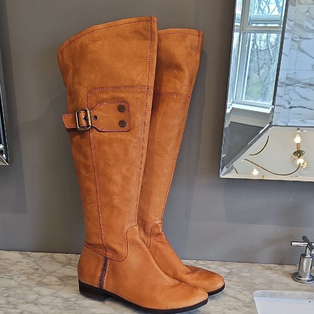 Apepazza Tan Over the Knee Boots with Buckle Detail